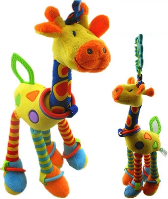 

Plush Infant Baby Development Soft Giraffe Animal Handbells Rattles Handle Toys Hot Selling WIth Teether Baby Toy 50% off