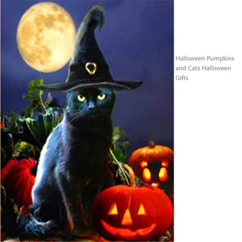 

5D DIY Animal Diamond Painting Halloween Cross Stitch Hand Made Gift Cat And Pumpkin Full Drill Home Decoration Painting
