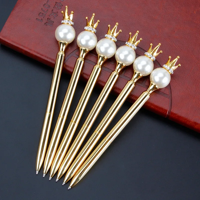 

Kawaii Big Pearl Crown Ballpoint Pen Big Gem Metal With Large Diamond Magical Pen Fashion School Office Supplies Christmas Gift