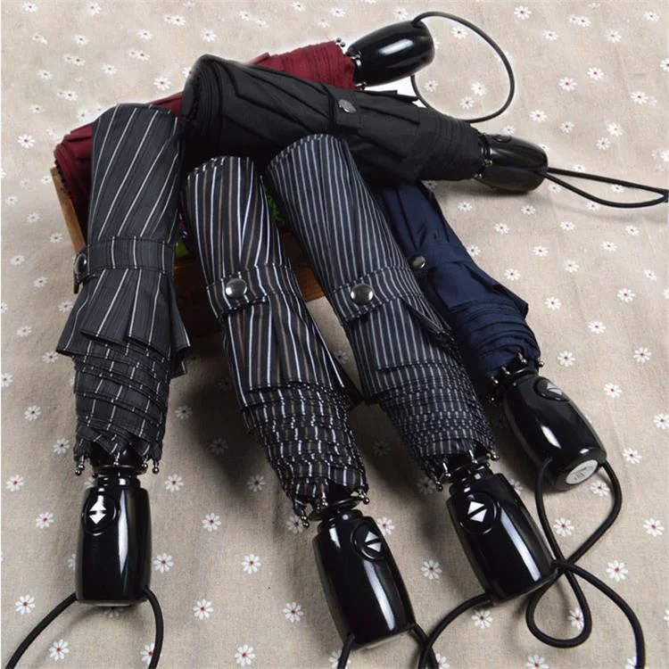 

Popular Auto Open&Close 10 Ribs Men's Umbrella 3 Folding Stripe Outdoor Rain Umbrella