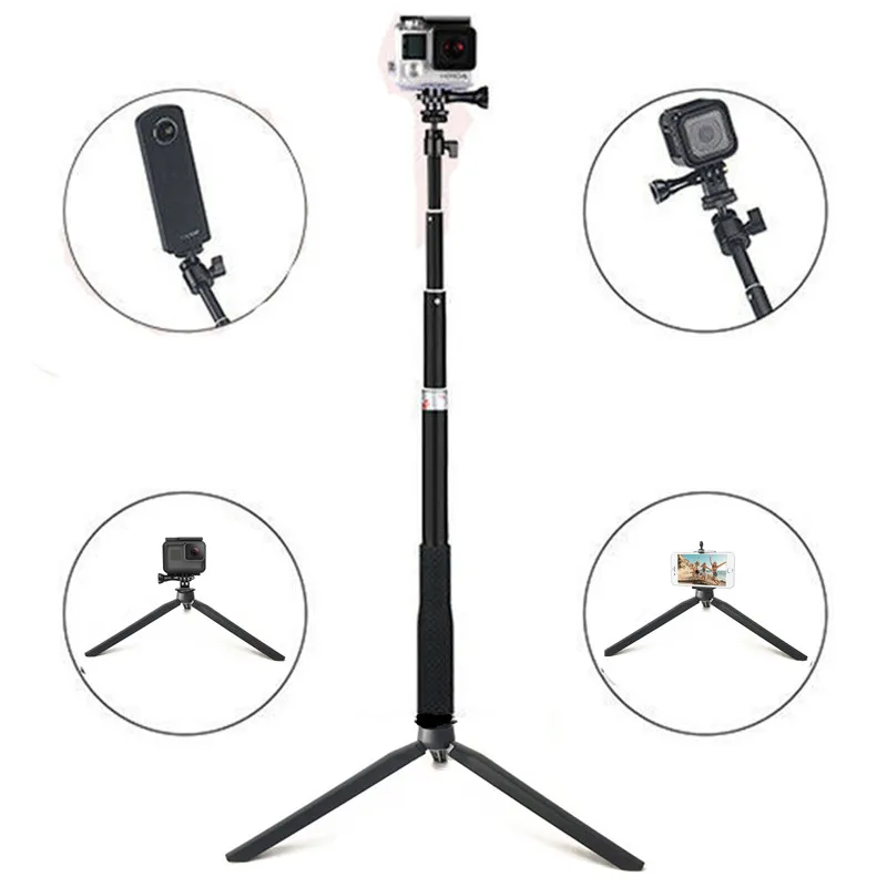 Anordsem Accessories Extendable Selfie Stick Monopod Mount Tripod for GoPro Hero 9 8 7 6 5 sj DJI Action Cameras For XiaomiYI 4K