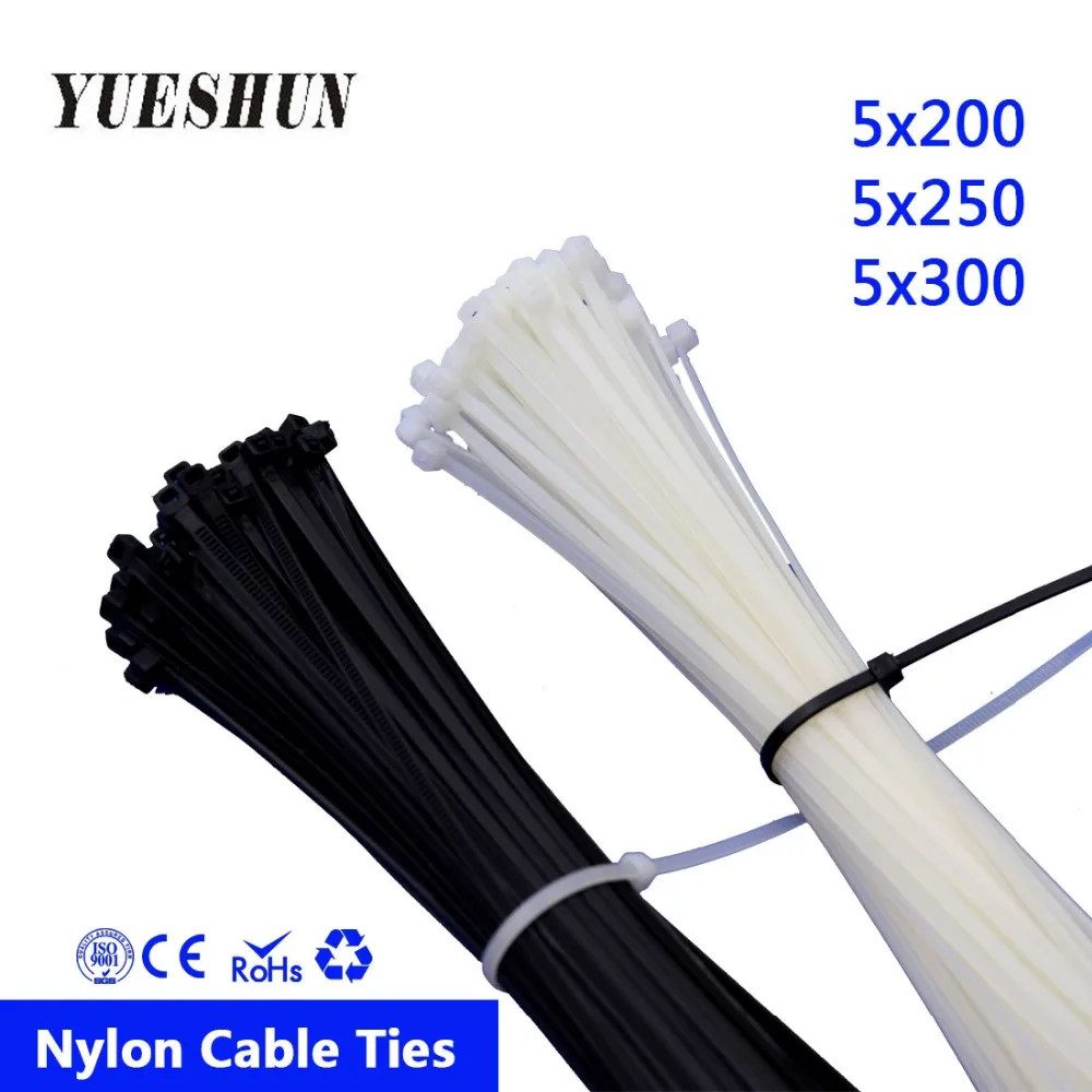 50 шт. 5*200 5*250 5*300 самоблокирующиеся кабельные стяжки нейлоновые кабельные стяжки белый черный цвет 5x200 мм 5x250 мм 5x300 мм 5x мм
