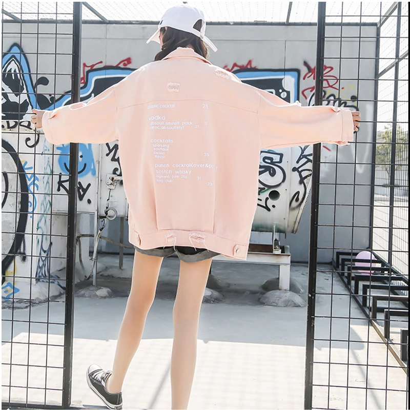 Plegie Harajuku, Женская куртка большого размера, весна, Новое поступление, верхняя одежда, пальто в стиле хип-хоп, уличная одежда, свободная джинсовая куртка в стиле BF - Цвет: Pink