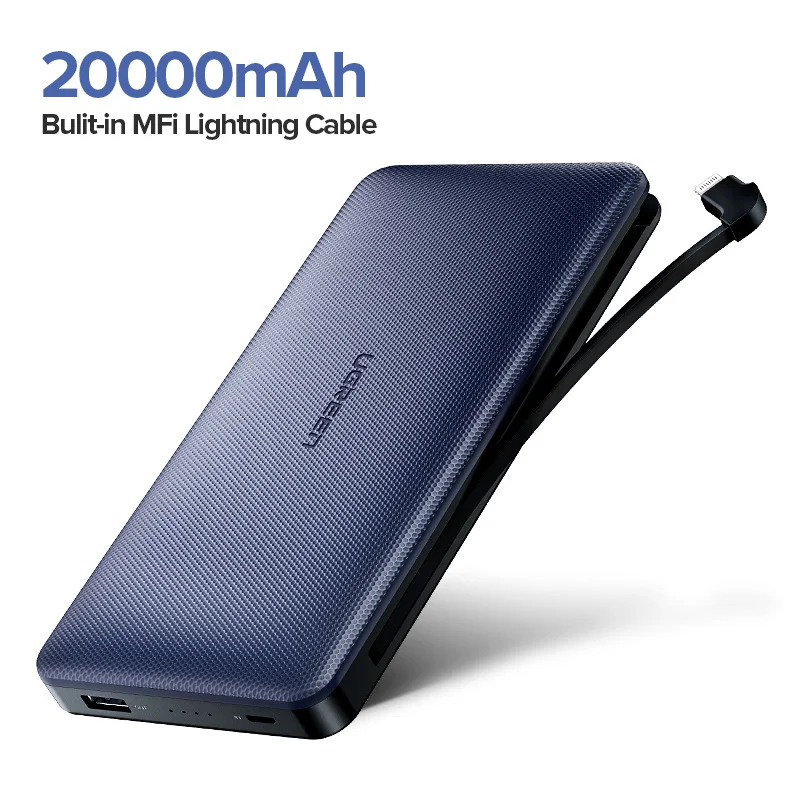 20000mAh Ugreen power Bank 20000 мАч для iPhone X 7 samsung S9, USB кабель для iPhone, портативное зарядное устройство, внешний аккумулятор - Цвет: 20000mAh
