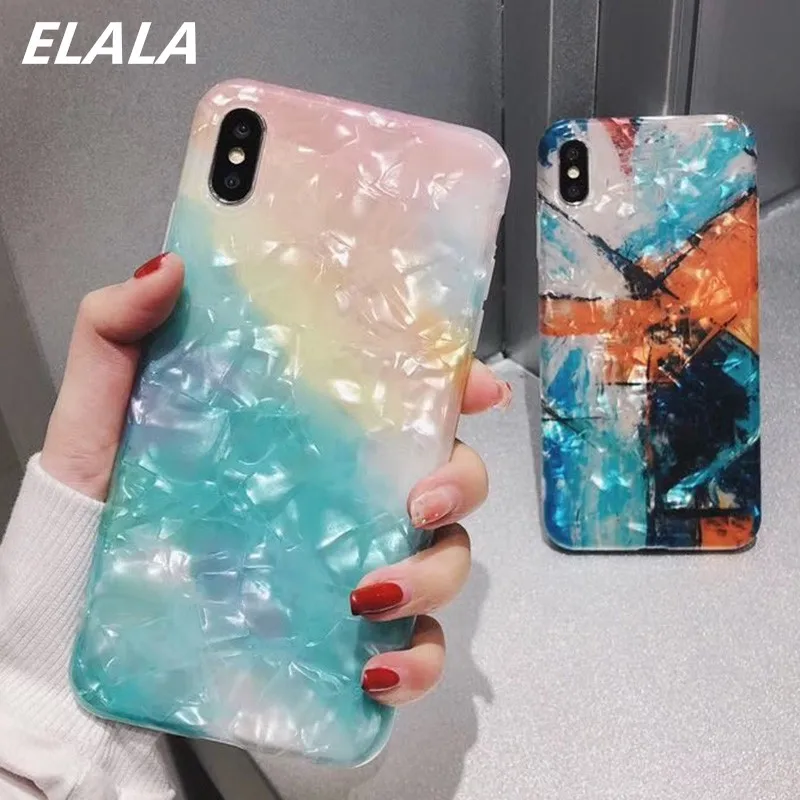 

Glossy Marble Case For iphone 7 Case Funny Graffiti Pattern Glitter Conch Silicone Cover For iPhone X XR XS Max 6S 7 8 Plus Case