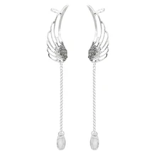 Мода г. аниме кисточкой Серьги Крылья Ангела Перо ухо для Для женщин без уха отверстие горный хрусталь Подвески-талисманы Свадебные Серьги дропшиппинг