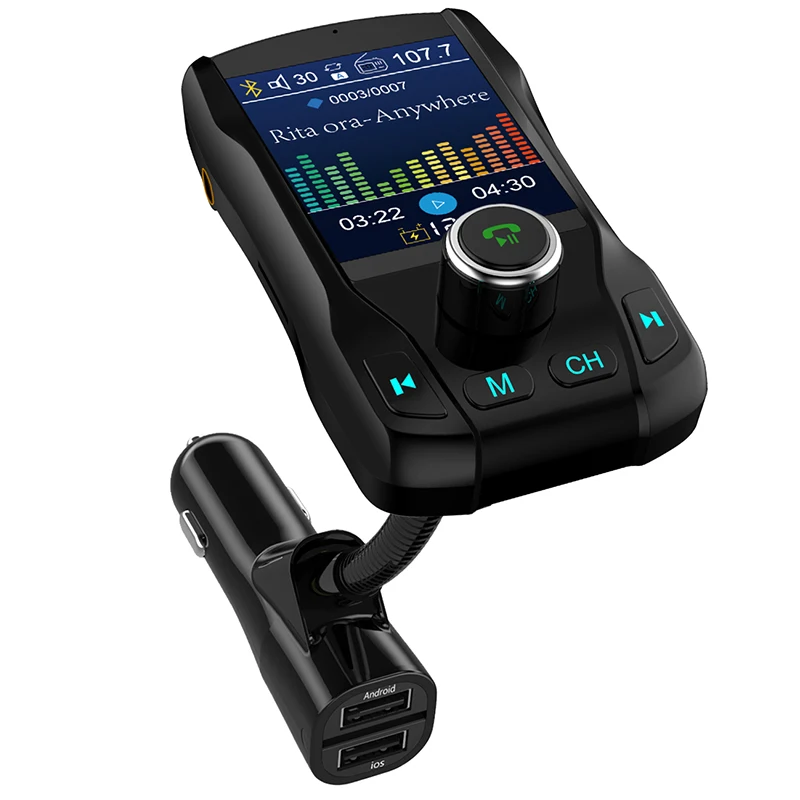 Car mp3 player fm transmitter music U disk TF card Bluetooth receiver aux audio output color screen 1.8 inch car charger