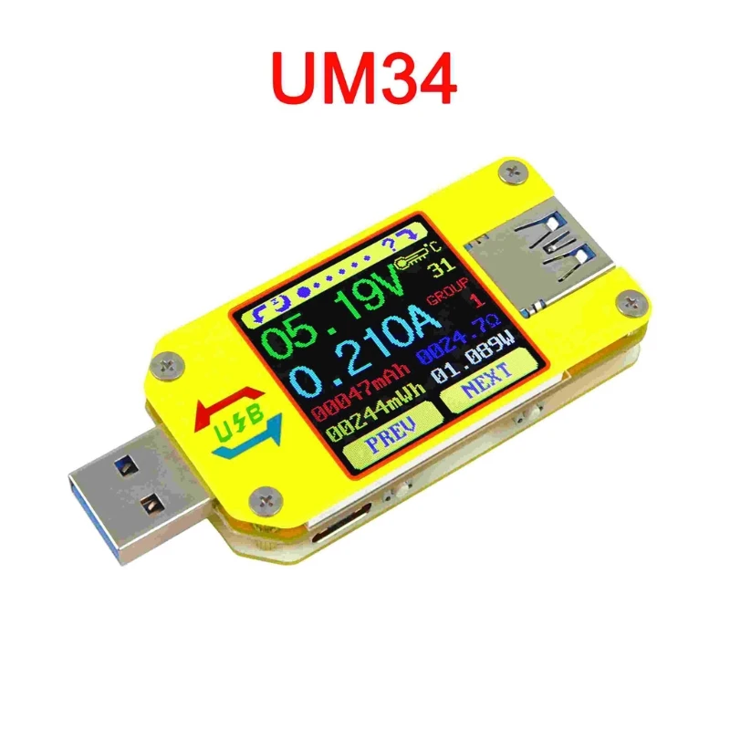 RD UM34 UM34C USB 3,0 ЖК-дисплей тестер напряжения измеритель тока Amp тип-c тестер