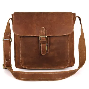 

High Quality Vintage Brown Thick Durable Crazy Horse Genuine Leather Men Messenger Bags Cowhide Cross Body Shoulder Bags M7111