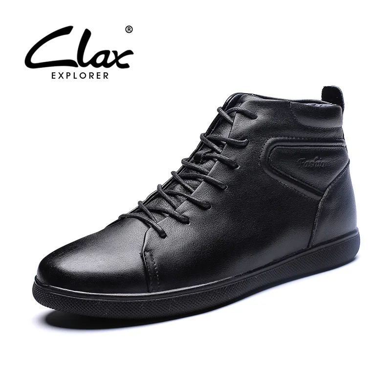 

CLAX Men Boots 2018 Autumn Casual Leather Shoes Male Winter Boot Fur Warm Snow Shoe Walking Footwear Soft Man Shoe luxury brand