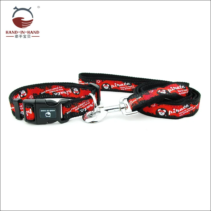 

Dog Collar and Leash Medium Large Dog Pet Nylon Pirate Embroidered Collar Leash Set 2.5 cm