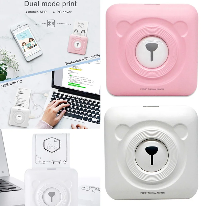 

Etmarkit Peripage Photo Printer Pocket Mini Sticker Thermal Printer Bluetooth Portable Mini Printer for Android iOS Mobile Phone