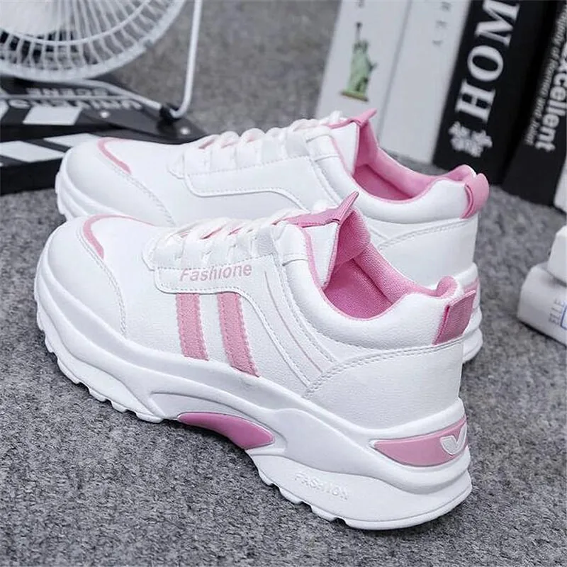 

2019 Summer new fashion women's PU face casual shoes striped comfortable breathable low cut lace-up mesh sneakers M 236