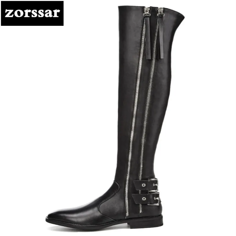 

{Zorssar} Women boots flat Winter Warm Plush Insole Genuine Leather Women Over the knee riding boots high quality Botas Mujer