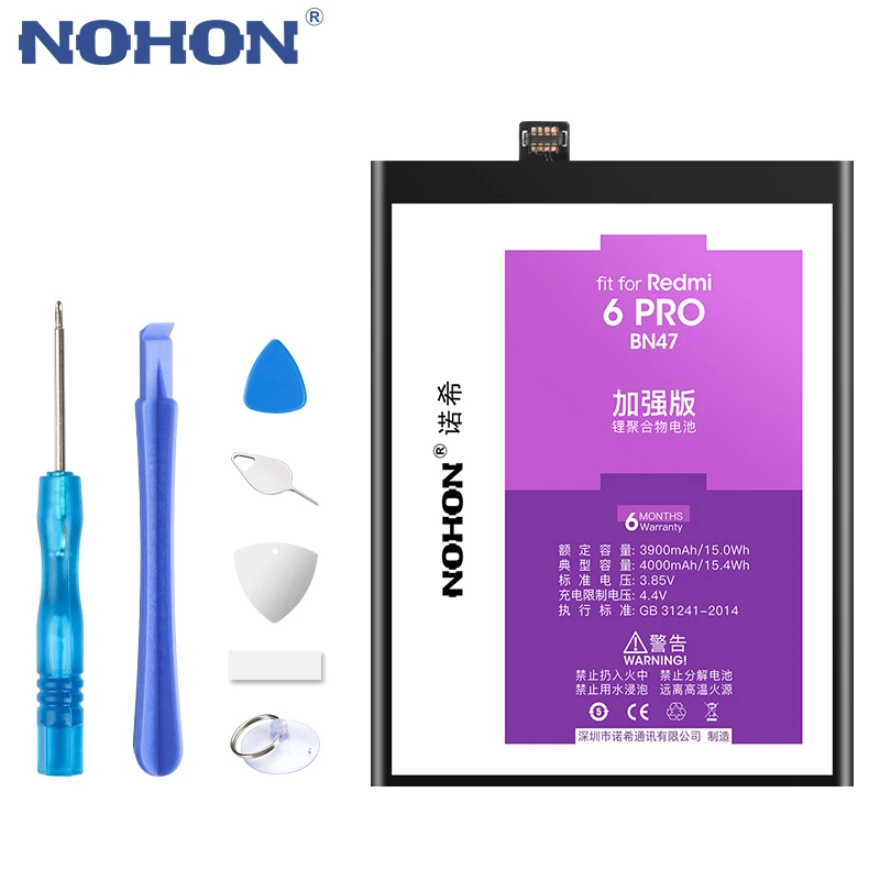 Baterai NOHON BN47 BN44 BN40 BM47 BM4A untuk Xiaomi Redmi 6 4 Pro 5 Plus 3 3S
