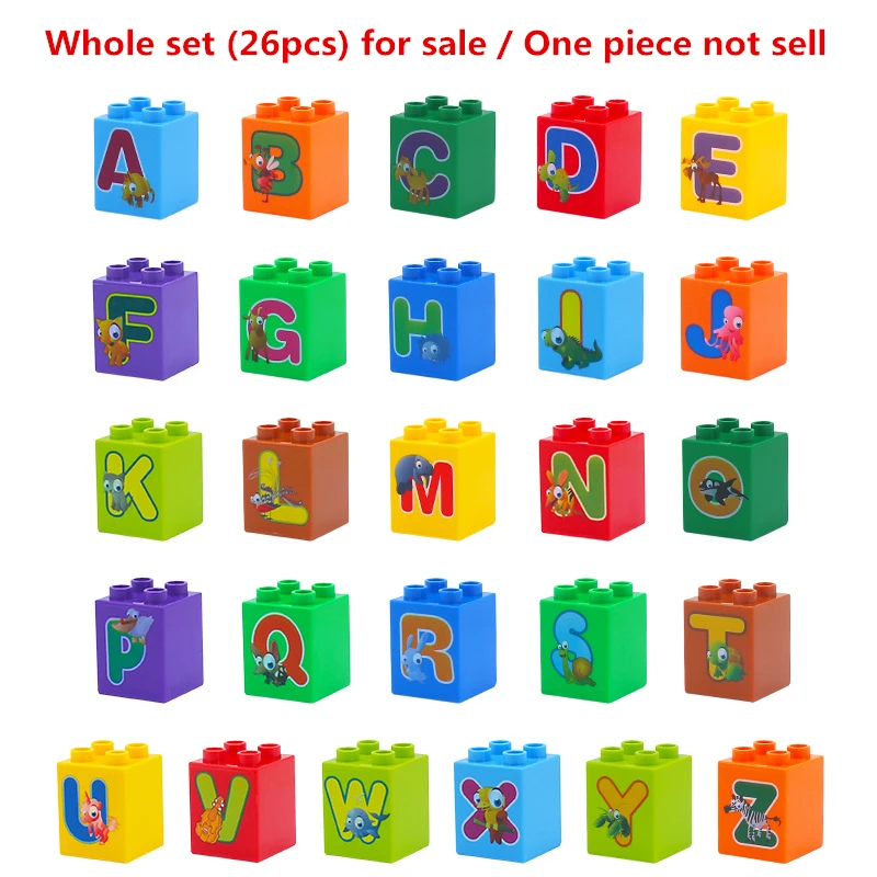 DIY Duploe Bricks Accessories Number Letters Fruits Vegetables Big Size Building Blocks Kids Duploed Toys For Children Gifts