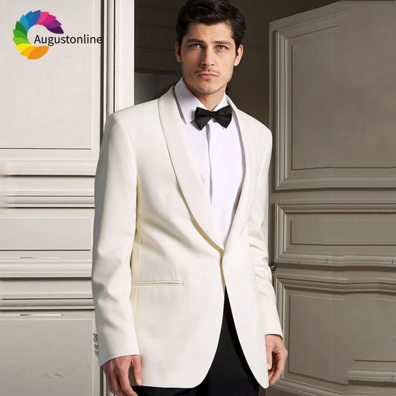 

Ivory Wedding Men Suits Slim Fit Groom Wear Terno Tuxedos 2 Pieces (Jacket+Pants) Groomsman Prom Suits Costume Homme Blazer