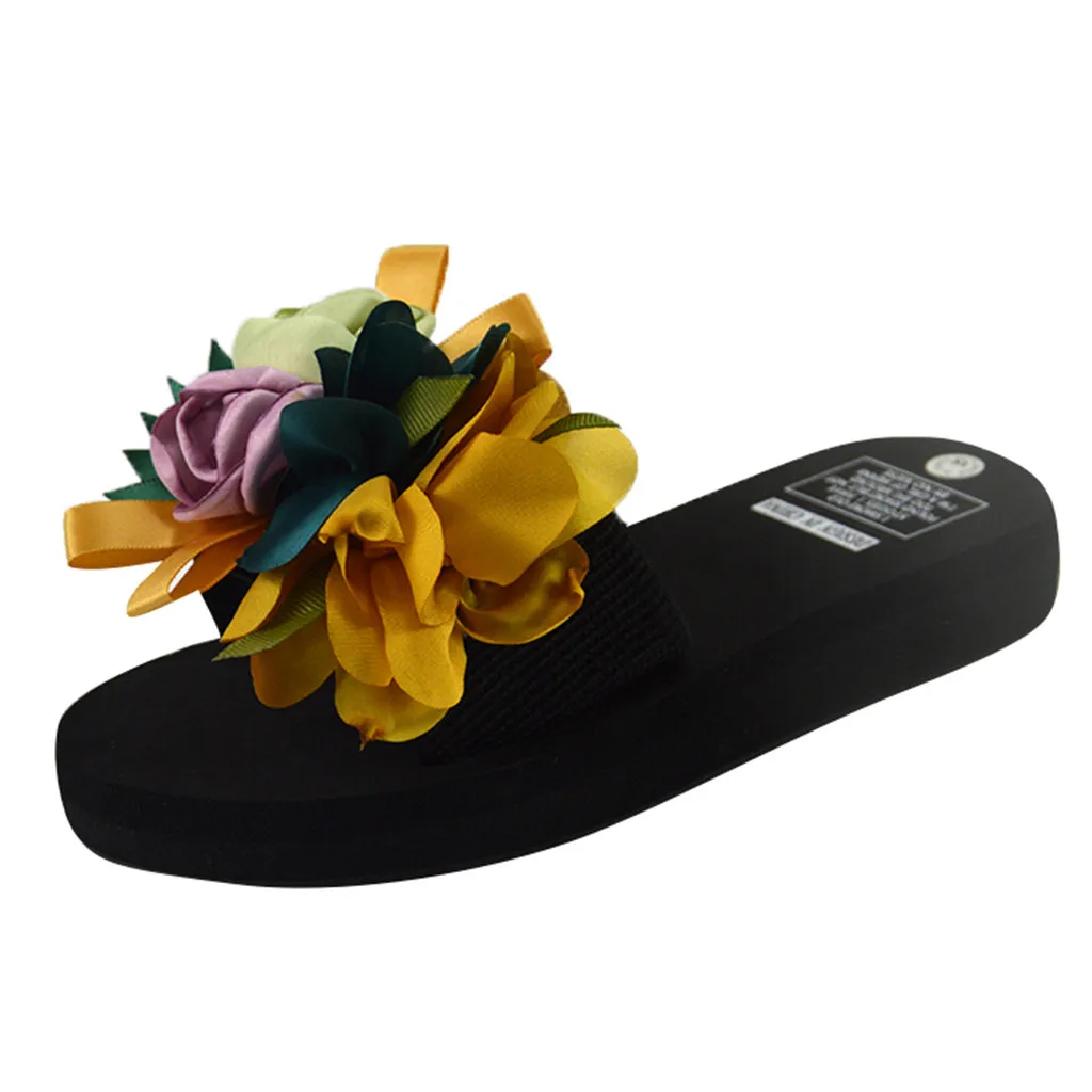SAGACE/богемные шлепанцы на танкетке; женская обувь с цветочным принтом; летние шлепанцы на платформе; Женская Повседневная пляжная обувь