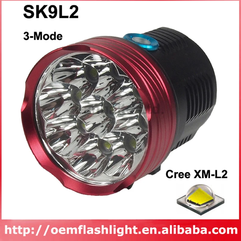 SK9L2 9 x Cree XM L2 White 6500K 3 Mode 9000 Lumens LED Bike Light
