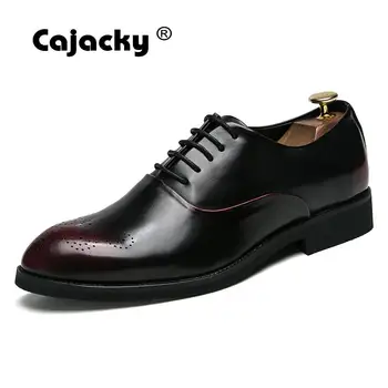 

Cajacky Men Brogue Shoes Spring Black Red Male Classic Lace Up Dress Shoes Business Leather Shoes Plus Size 10 9.5 Party Wedding
