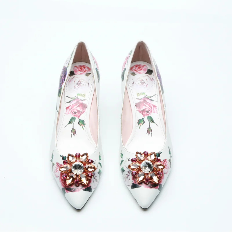 

Hot Brand Woman Shoes Sexy Stiletto Flower Pattern Woman Pumps Glitter Crystal Embellished Wedding Party Runway Nightclub Shoes