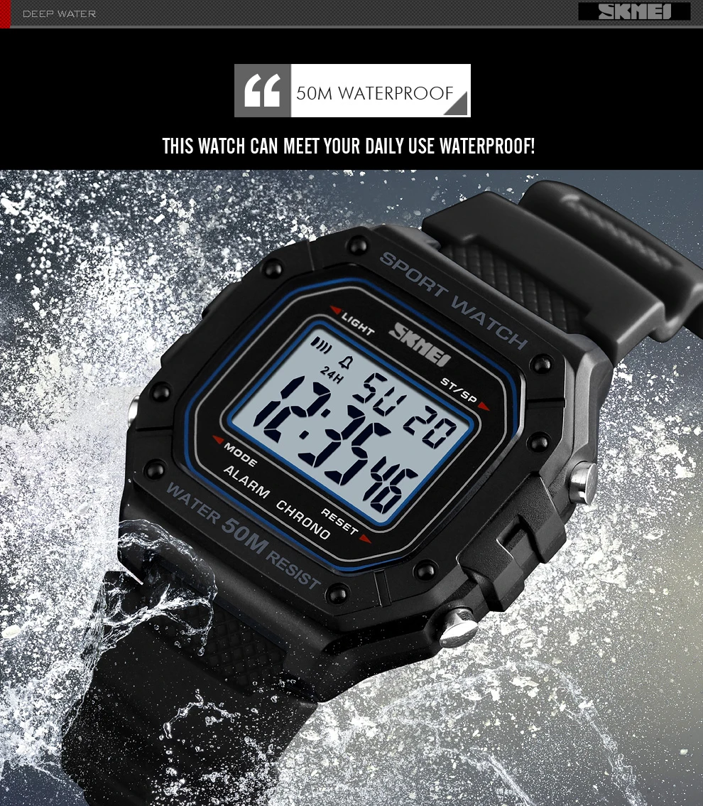 SKMEI мужские спортивные часы 50 м водонепроницаемый задний светильник светодиодный цифровые часы хронограф Двойное время наручные часы Relogio Masculino 1496