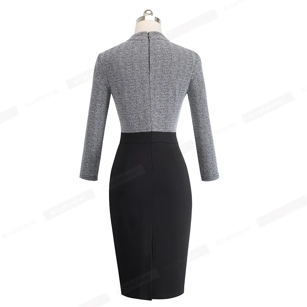لطيفة-للأبد خمر موقف طوق ارتداء للعمل خليط طويل كم vestidos حزب العمل Bodycon النساء مكتب اللباس B475