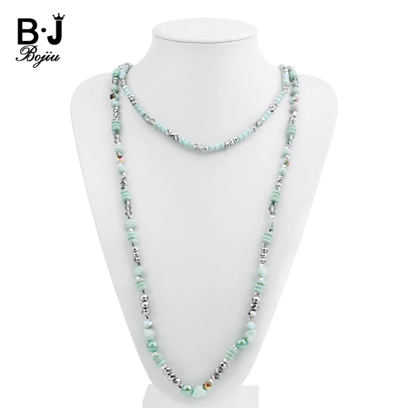 

Multilayer Boho Long Sweater Chain Necklaces Women Natural Turquoises Stone Faceted Crystal Beads Lady Statement Necklace NKS239