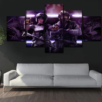 

Home Decoration Wall Art Prints Pictures Modular Poster 5 Pieces Rainbow Six Siege Game Canvas Modern Painting For Living Room