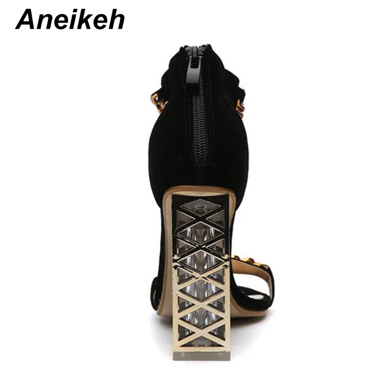 Aneikeh/женские сандалии на высоком каблуке, коллекция года, летние сандалии-гладиаторы, женские сандалии высокого качества со стразами, обувь, размеры 34-40, черный, красный цвет