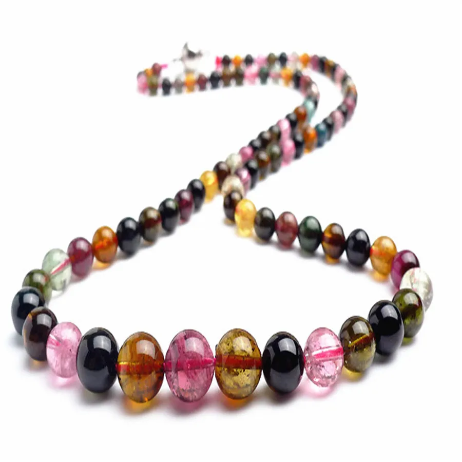 

4.5--10mm Genuine Colorful Natural Tourmaline Quartz Crystal Round Beads Women Necklace
