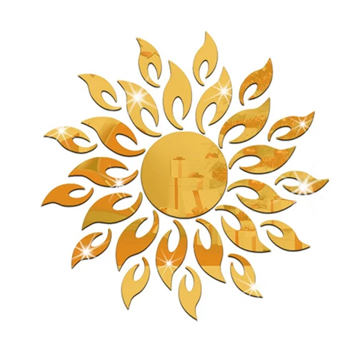 Removable Plastic Material Sun Mirror Wall Stickers Reflective Sticker Room Decoration Wall Stickers Home Decor Living Room - Color: Gold