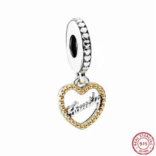 925 пробы серебро любить Семья кулон бисер Feture 14ct золотой бисер сердце DIY Fit Пандора Подвески для женщин Jewelry FL479K