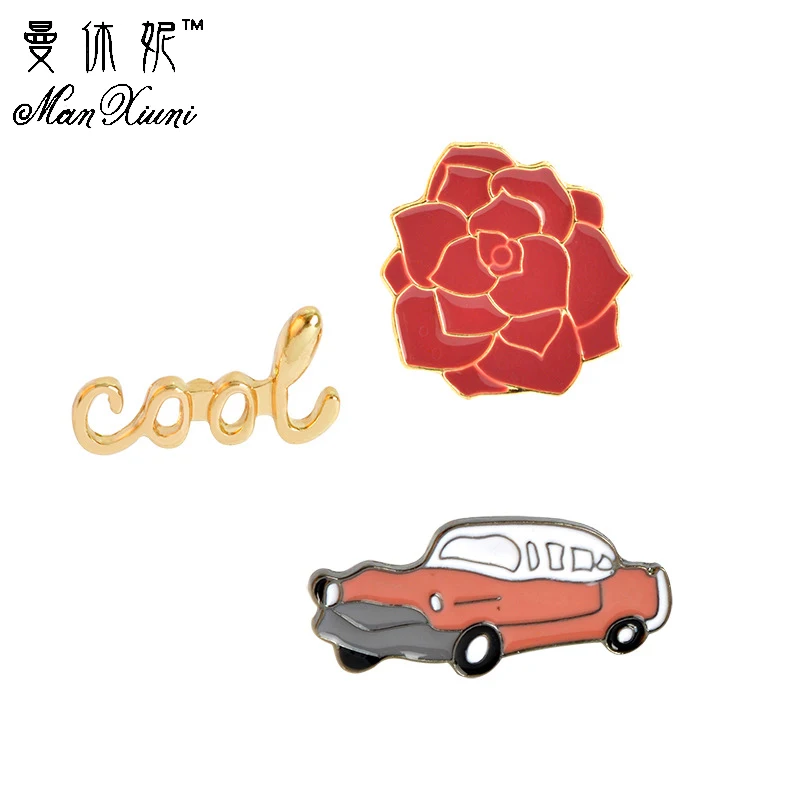 

Manxiuni 3pcs/set Classic Car Rose Flower Brooch Pins Button Pins Denim Jacket Pin Badge for Bags Cartoon Fashion Simple Jewelry
