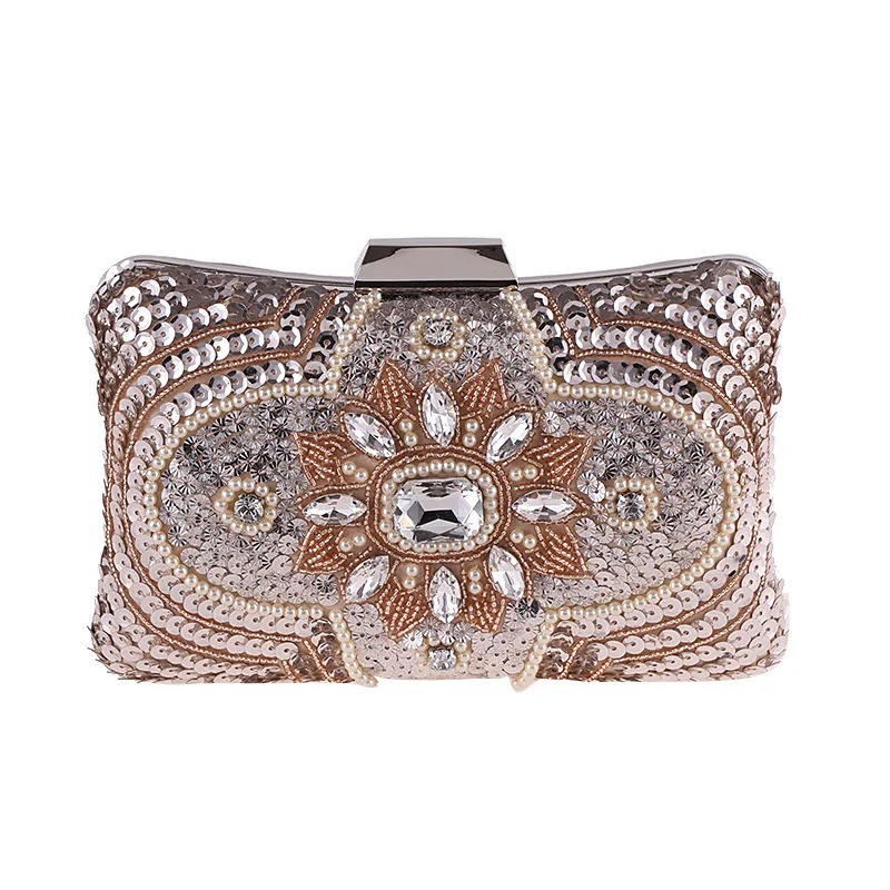 Womens Crystal Evening Bag Retro Beaded Clutch Bags Party Wedding