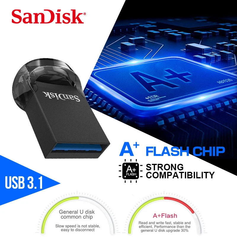 SanDisk Fit USB Flash Drive 64gb CZ430 16GB mini USB Pen Drive 3.1 Up to 130MB/S pendrive high Speed USB 3.0 USB Stick 32gb 128G