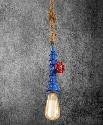 DIY Лофт ретро промышленный винтажный стимпанк водопровод красочный подвесной светильник e27 пеньковый светильник для бара ресторана столовой - Цвет корпуса: blue