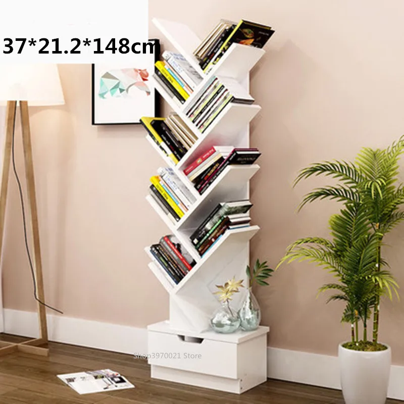 Modern 5-9-Tier Office Bookcase Wood Bookshelf Tree Storage Shelf Floor Standing Bookcase Organizer for Living Room - Color: 11