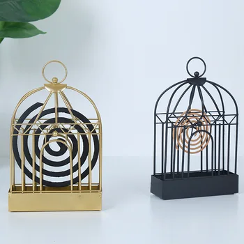 

Nordic Style 3D Birdcage Shape Gold Iron Art Incense Stick Burner Aromatherapy Plate Candle Incense Coil Home Decor Censer Z286