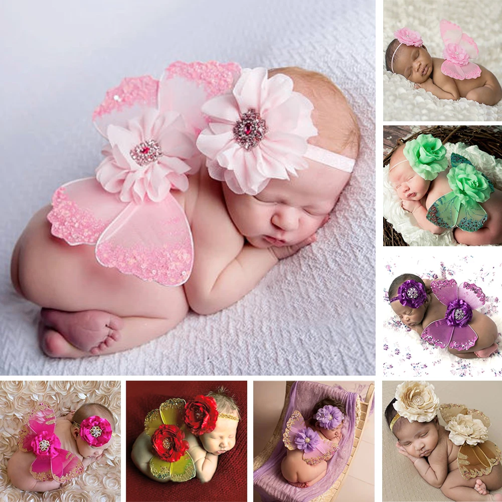 Lovely Newborn Baby Photography Props Infant Girls Flower Headband+Wing 2pcs Outfit Set Costume Prop Accessories For 0-6 Months Lovely Newborn Baby Photography Props Infant Girls Flower Headband+Wing 2pcs Outfit Set Costume Prop Accessories For 0-6 Months