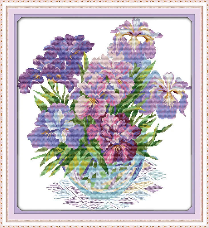 

Beautiflu Purple iris Printed Canvas DMC Counted Cross Stitch Kits printed Cross-stitch set Embroidery Needlework