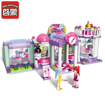 

ENLIGHTEN Town 2006 Building Block Girls Friends shirley's Beauty SPA Shop 3 Figures 485pcs Educational Brick Toys Gift For Girl