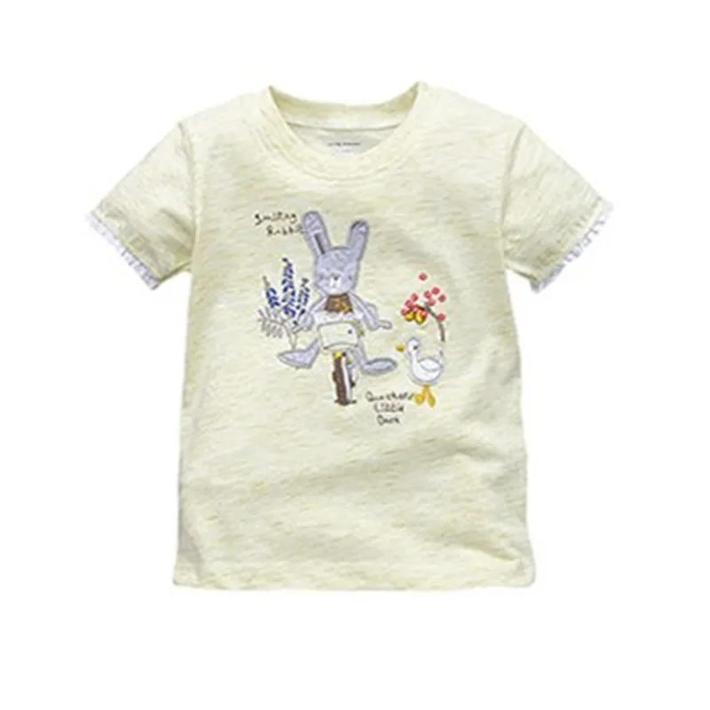 

Little Maven Brand New Summer Girls Short Sleeve O-neck Cartoon Rabbit Cording Knitted Cotton Causal TShirt