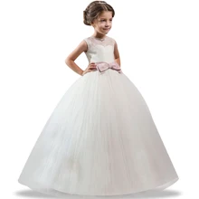 Свадебное платье без рукавов для девочек; одежда для детей; вечерние кружевные фатиновые платья принцессы с жемчужинами и стразами; платье для причастия для девочек