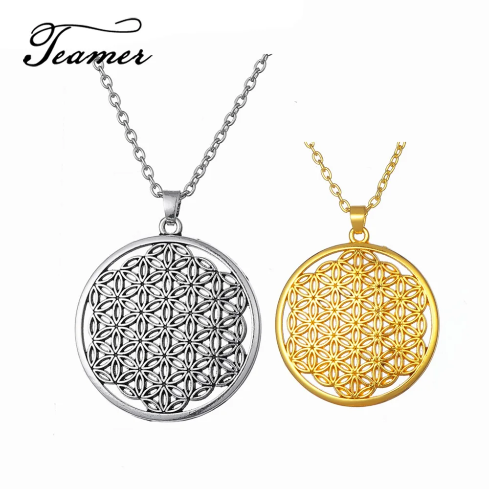 

Teamer Flower of Life Talisman Amulet Knot Pendant Necklace for Woman/Man Wicca Round Necklace