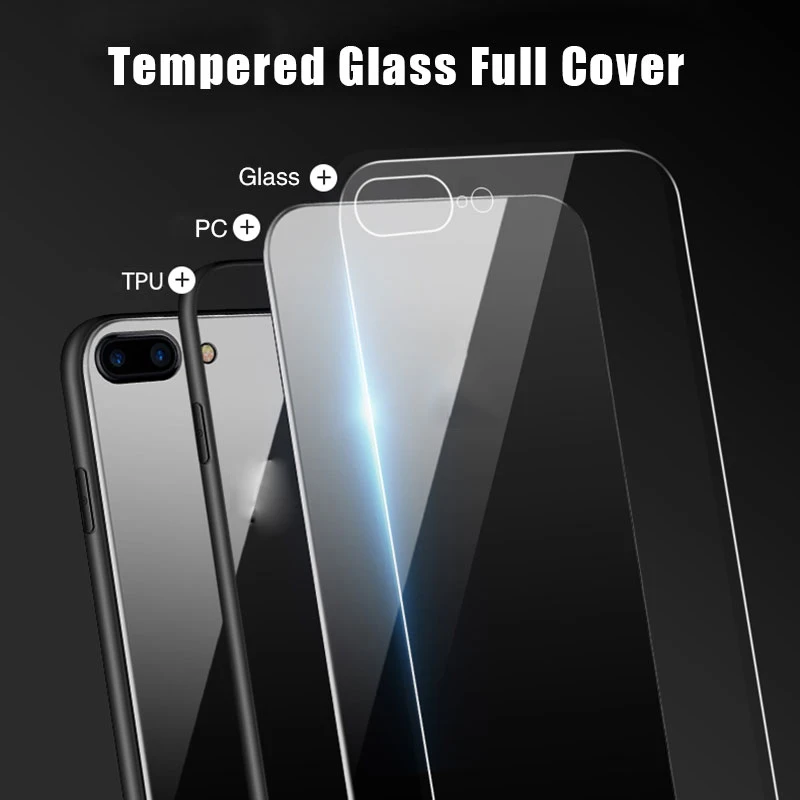 Luxuxy Tempered Glass Phone Cases For iPhone 7 8 6 6S Plus Case Protective Hard Back Soft Silicone Edge Cover For iPhone X Case