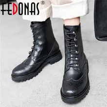 FEDONAS/качественные полуботинки из натуральной кожи с перфорацией типа «броги»; женские ботильоны с пряжкой; вечерние офисные Ботинки в стиле панк; женские зимние ботинки «Челси»