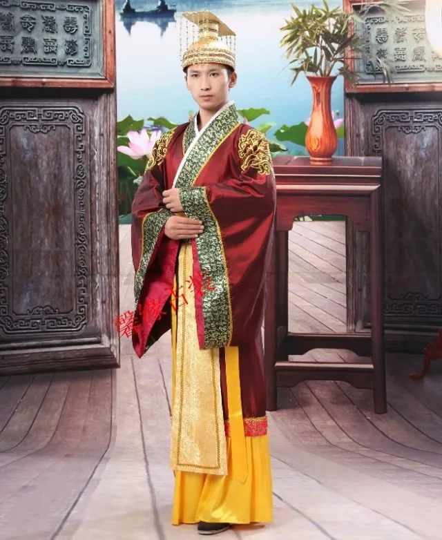 Chinese Boys Han Clothing Emperor Show Cosplay Suit Robe Costume with Hat