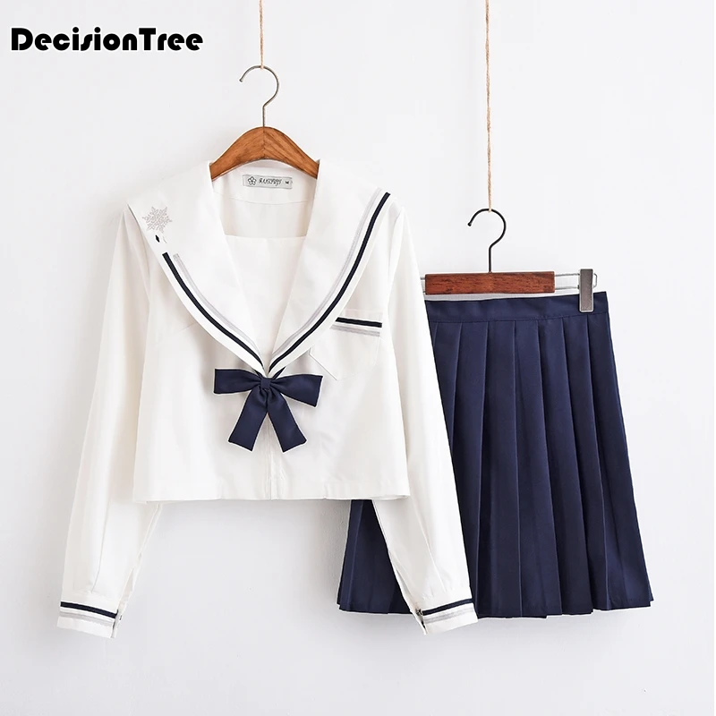 2019 Новый Японский Школьная форма для девочек милые длинные sailor Топы плиссированная юбка комплекты Косплей Костюм JK серии