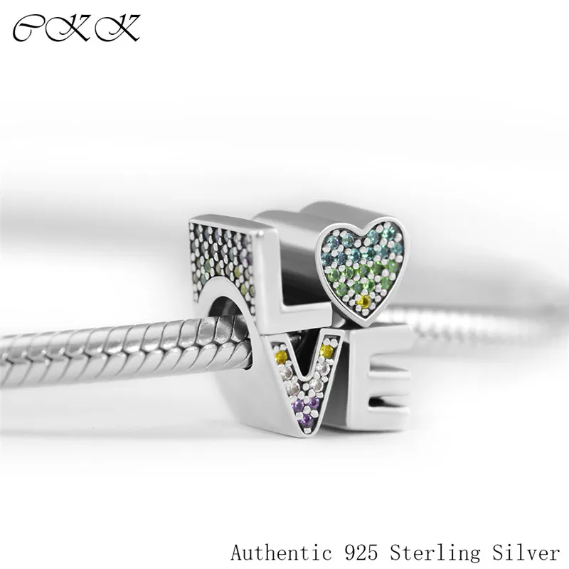 

Authentic 925 Sterling Silver Multi Color LOVE Beads With Mixed CZ for Jewelry Making Fit Bracelets DIY Fine Jewelry YL769